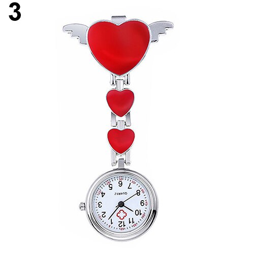 Women Lady Cute Love Heart Quartz Fob Brooch Nurse Pocket Watch For Girls Bright Color: Red