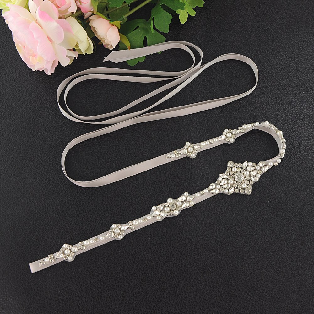 ZMS357 Wedding Luxury Diamond Belt for Dresses Female Crystal Rhinestone Applique Women's Belts Bride's Accessories: gray