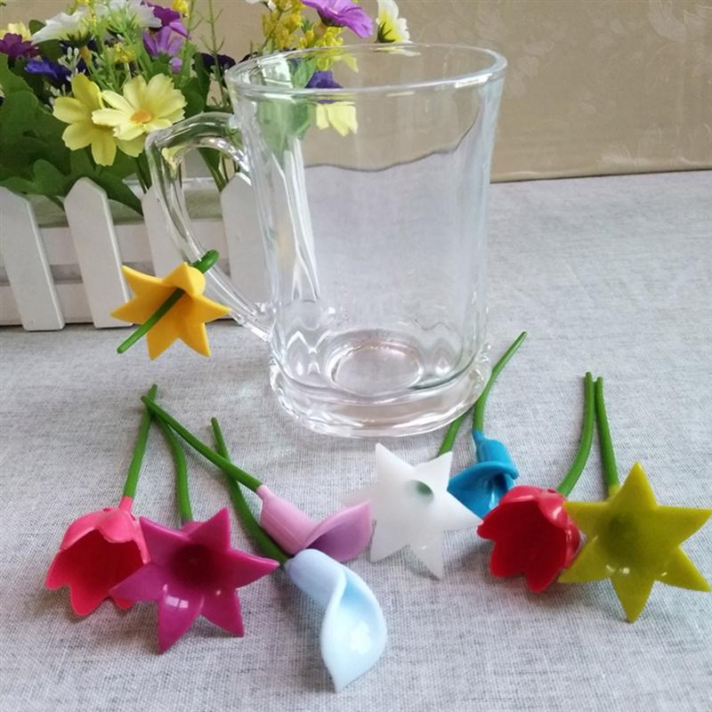 6Pcs Bloemen Wijn Cup Marker Siliconen Label Party Gewijd Glas Cup Herkenner Gereedschap Voor Glas Wijn (Willekeurige)