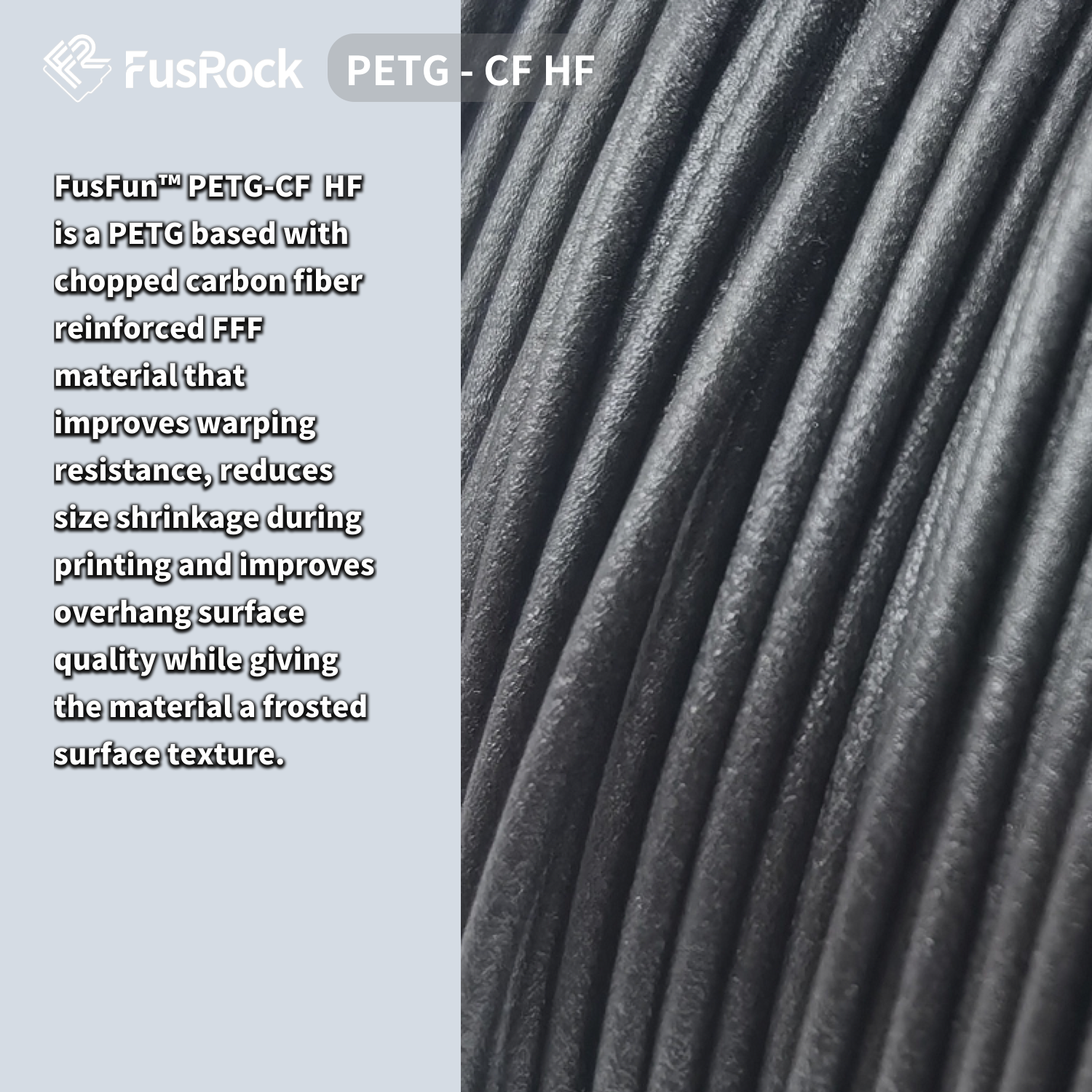 FUSROCK Kohlefaser PETG CF HF 3D-Druckerfilament Gute Duktilität, Schlagfestigkeit, hohe Festigkeit und Steifigkeit 1,75 mm 1 kg