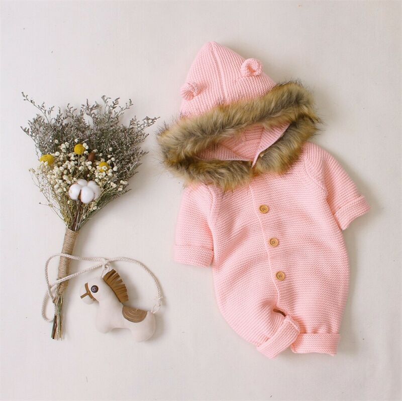 Winter Warme Wolle Stricken Strampler Neugeborene Jungen Mädchen Stricken Kapuzen Overall Outfits Winter Baby Kleidung