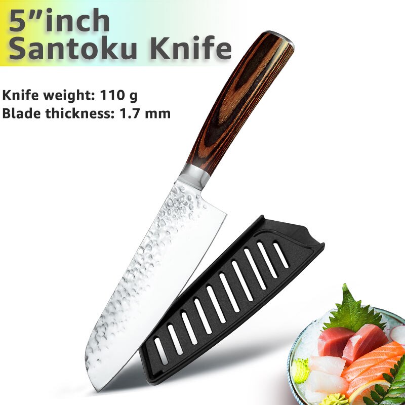 Kitchen Knife 8 inch Japanese Chef Knives 7CR17 440C High Carbon Stainless Steel Meat Cleaver Slicer Santoku Knife: 5inch Santoku knife