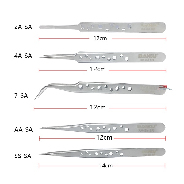 5pcs Tweezers of BAKU Hollow-Out , Ultra Rigidity Fine Point Anti-Static Stainless Steel Tweezers Set for iPhone Repair