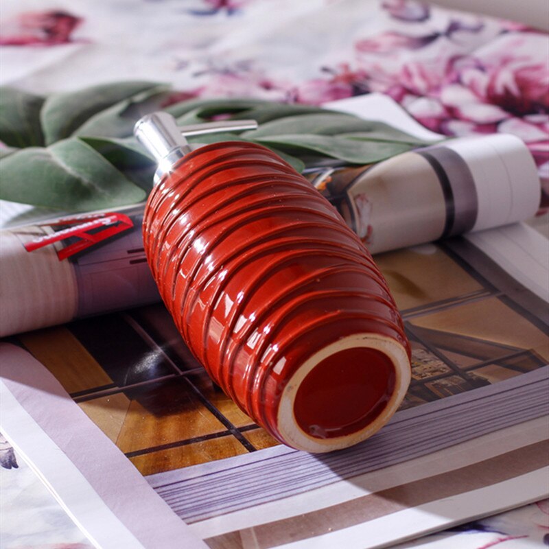 Ceramics Red Liquid Soap Bottle Container Hotel Hand Soap Dispenser Bottle Bathroom Accessories Wristband Hand Dispenser