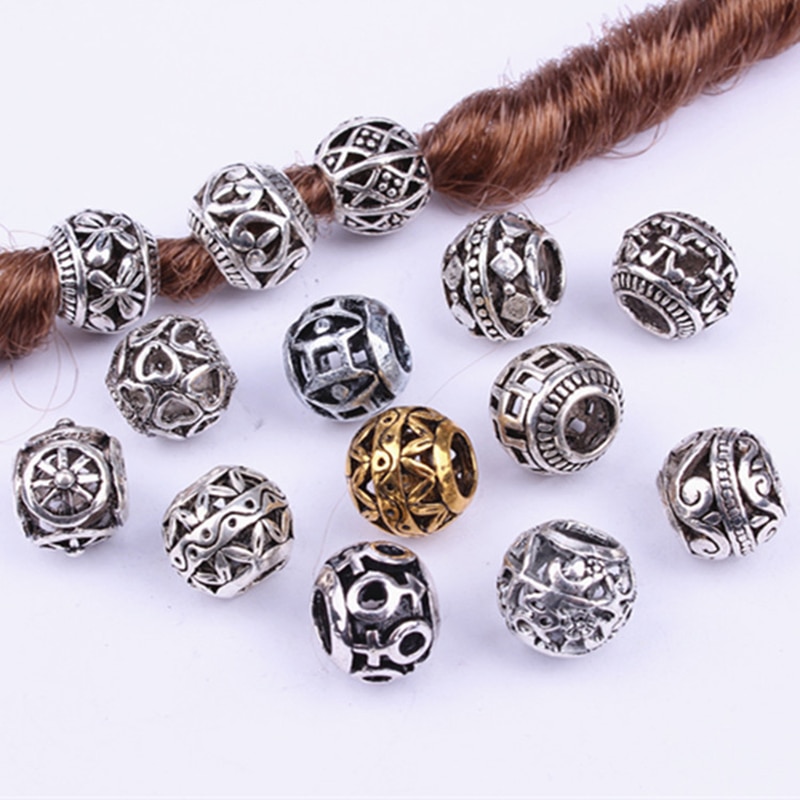 10 stk blanding sølv hår flette skjegg dreadlock perler ringetone rør viking runemønster til gjør-det-selv-hårstylingtilbehør
