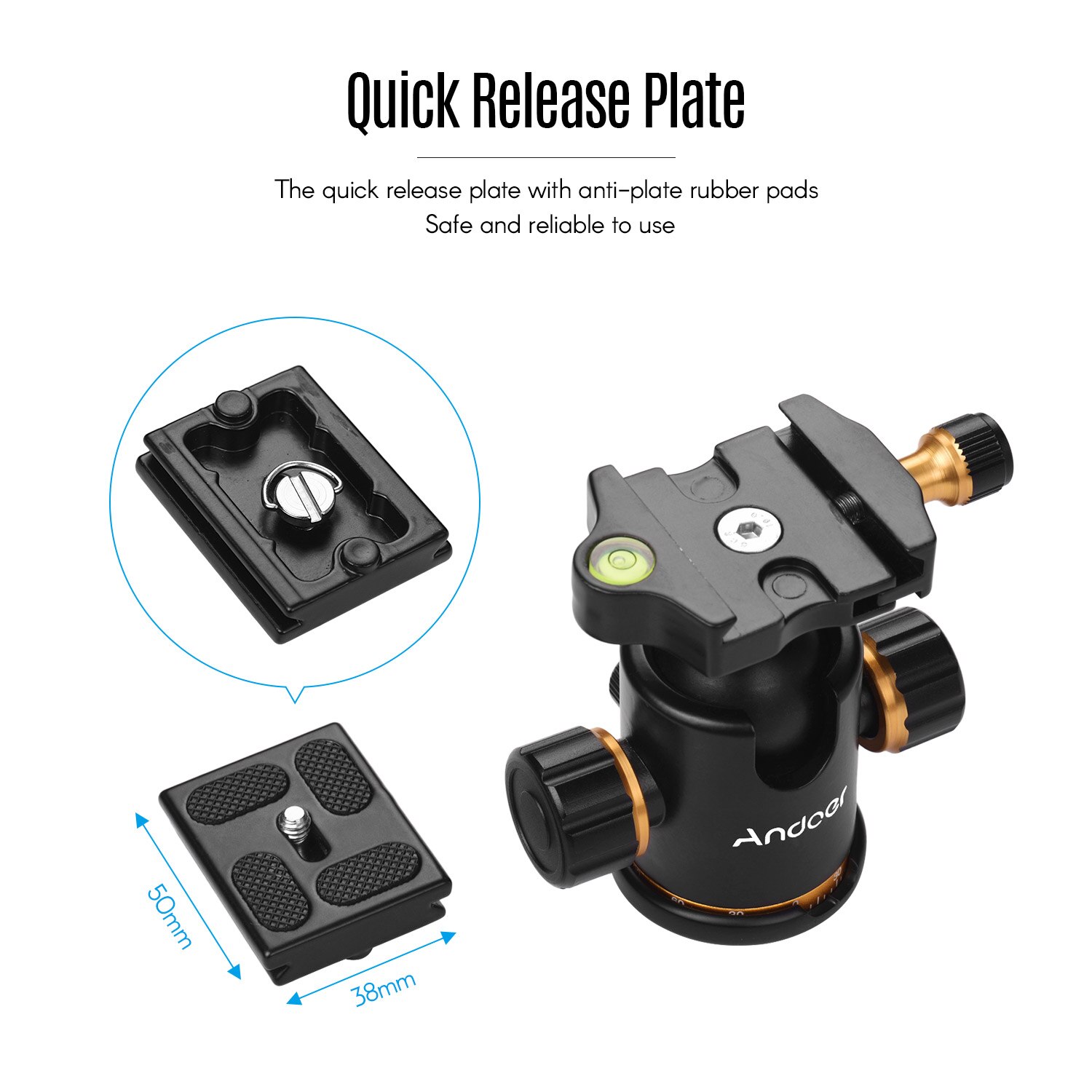 Andoer Aluminium Alloy Tripod Ball Head Mount Adapter 360° Rotating with Quick Release Plate 3kg/6.6lbs Load Capacity Ballhead