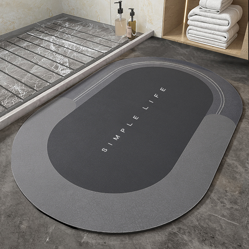 Super Absorbent Bathroom Mat Quick Drying Diatom Floor Mat Easy To Clean Door mat Oil-proof Kitchen rug Non-slip Entrance carpet: Oval Dark gray
