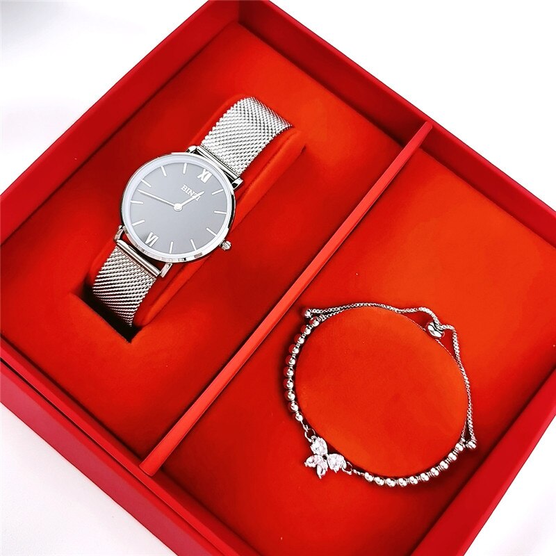 Eenvoudige Zilveren Stalen Horloge Met Armband Set Dame Waterdichte Diamant Bezette Dial Lady Quartz Horloge Relogio Feminino