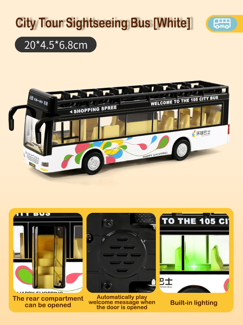 Children&#39;s toy simulation alloy car model double-decker bus bus boy toy sound and light can open the door car decoration: 2 no box