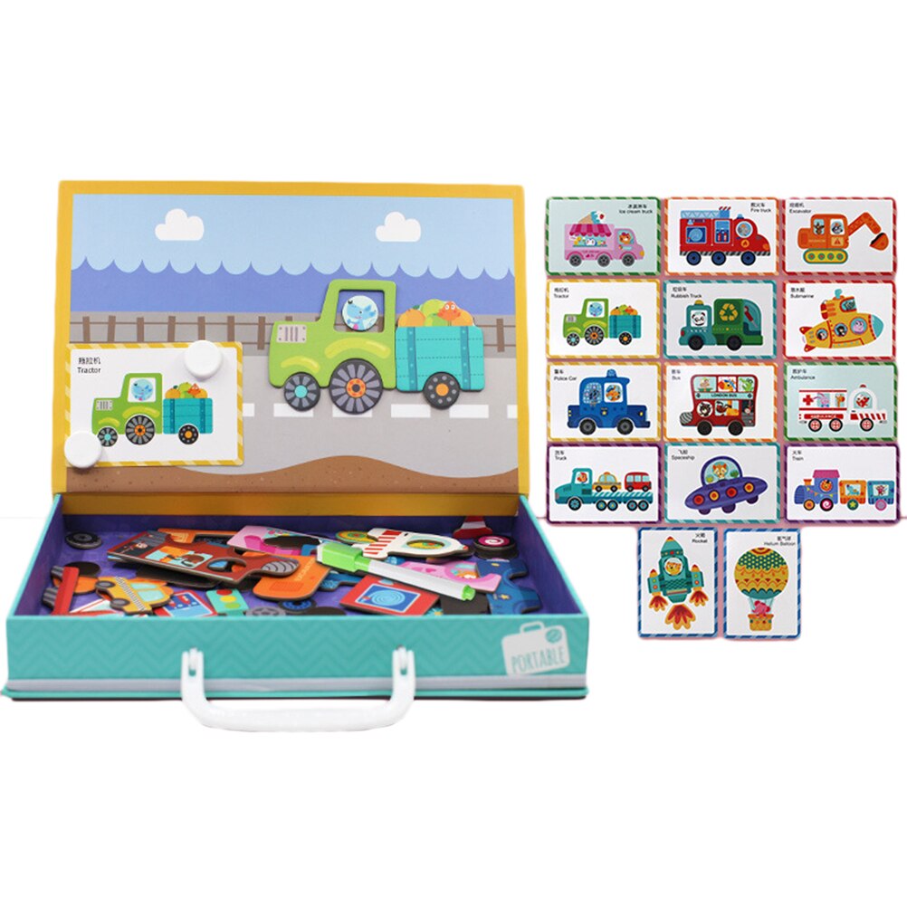 Draagbare Cartoon Kid Magnetisme Puzzel Tekening Houten Magnetische Puzzel Kleurrijke Educatieve Puzzel Set Voor Kinderen