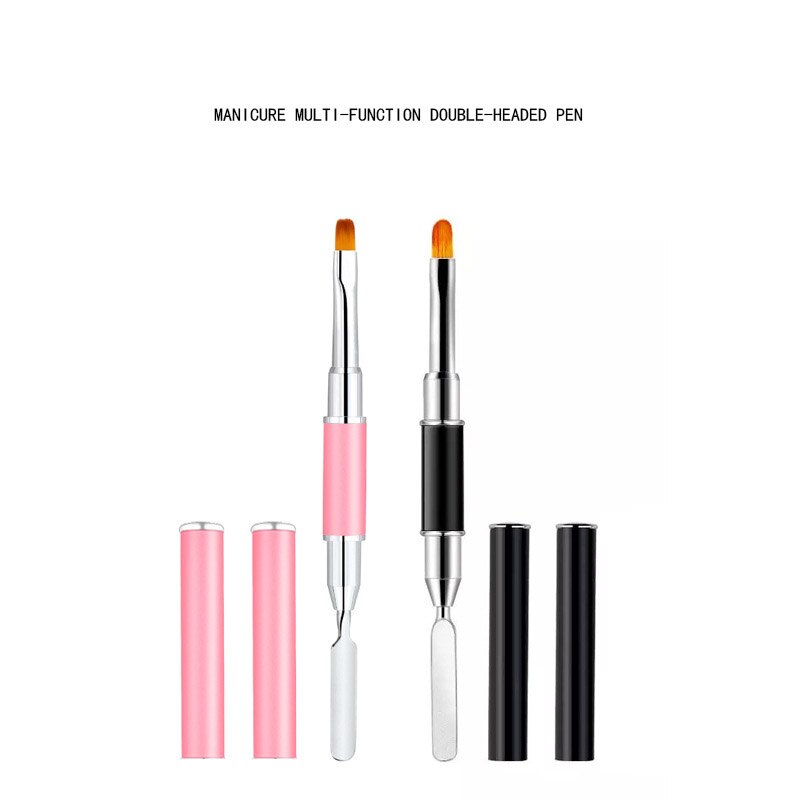 Dual Head Painting Brush Nail Pen Art Acryl Uv Poly Gel Extension Builder Tekening Brush Verwijderen Spatel Stok Manicure Tool