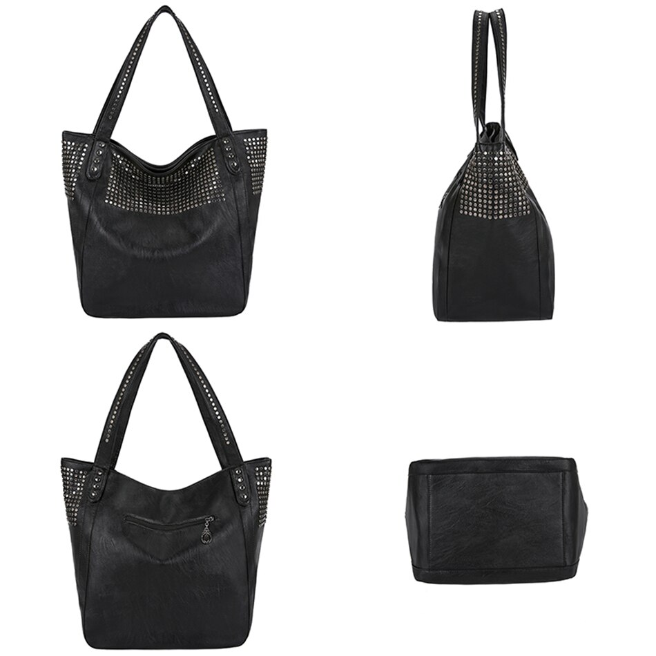 Säck stor väska klassiska nitar handväskor kända märken kvinnor axelväska casual shopping tote hög kapacitet damer crossbody väskor