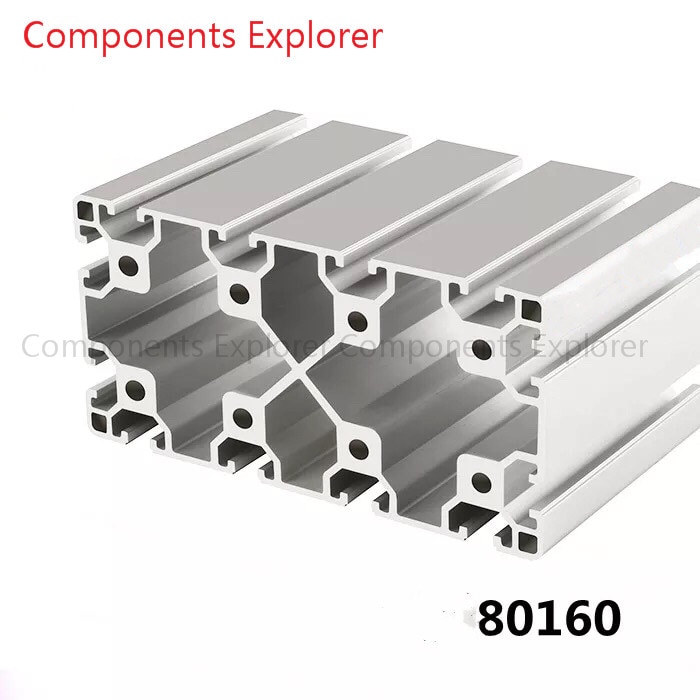 Vilkårlig skæring 1000mm 80160 aluminium ekstruderingsprofil, sølvfarvet.