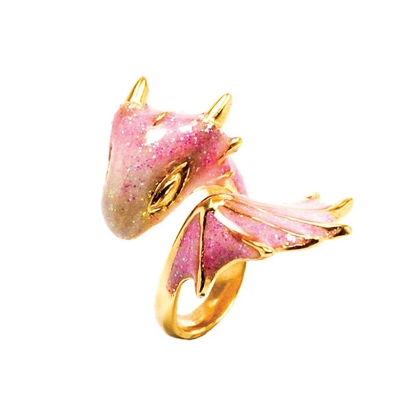 Guld topas drage ring forgyldt drage ring smykker med mousserende lyserød og hvid emalje monvatoo london: Lyserød