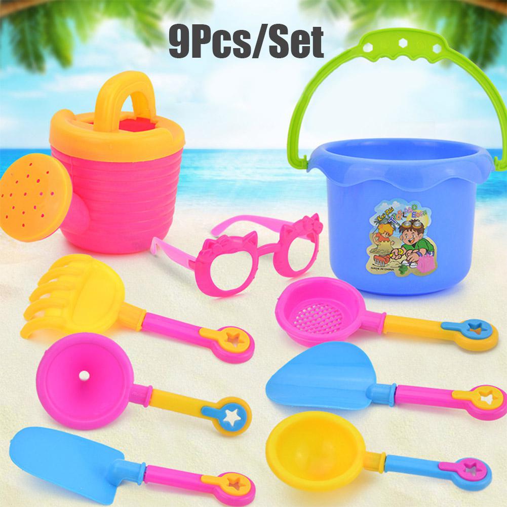 9 stks/set Simuleren Ketel Emmer Schop Trechter Bril Beach Seaside Water Zand Spelen Speelgoed