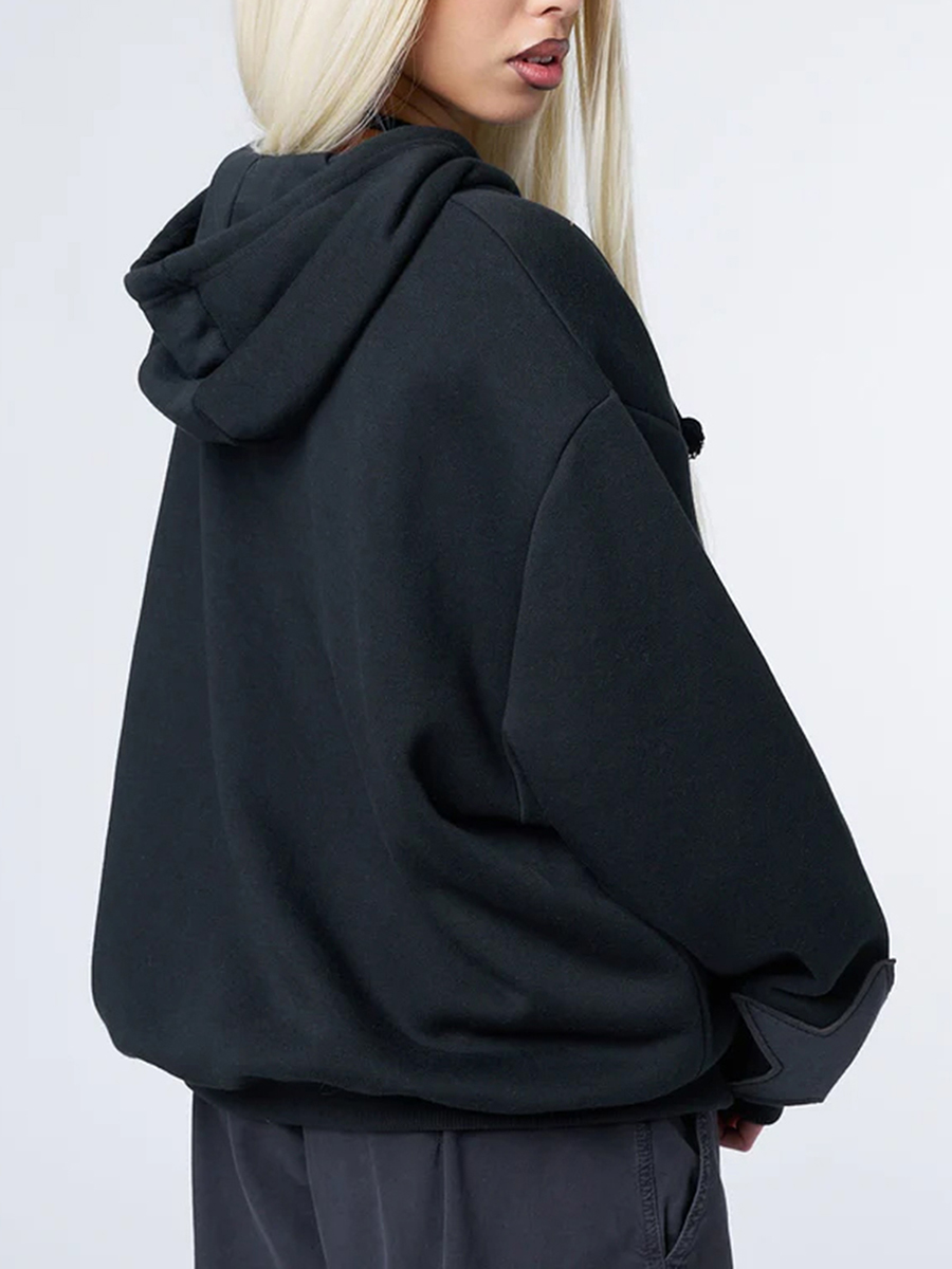 Y2K-Sudadera con capucha con estampado de estrellas Vintage para mujer, sudaderas informales holgadas de manga larga con cremallera y cordón, abrigo de calle para otoño y primavera