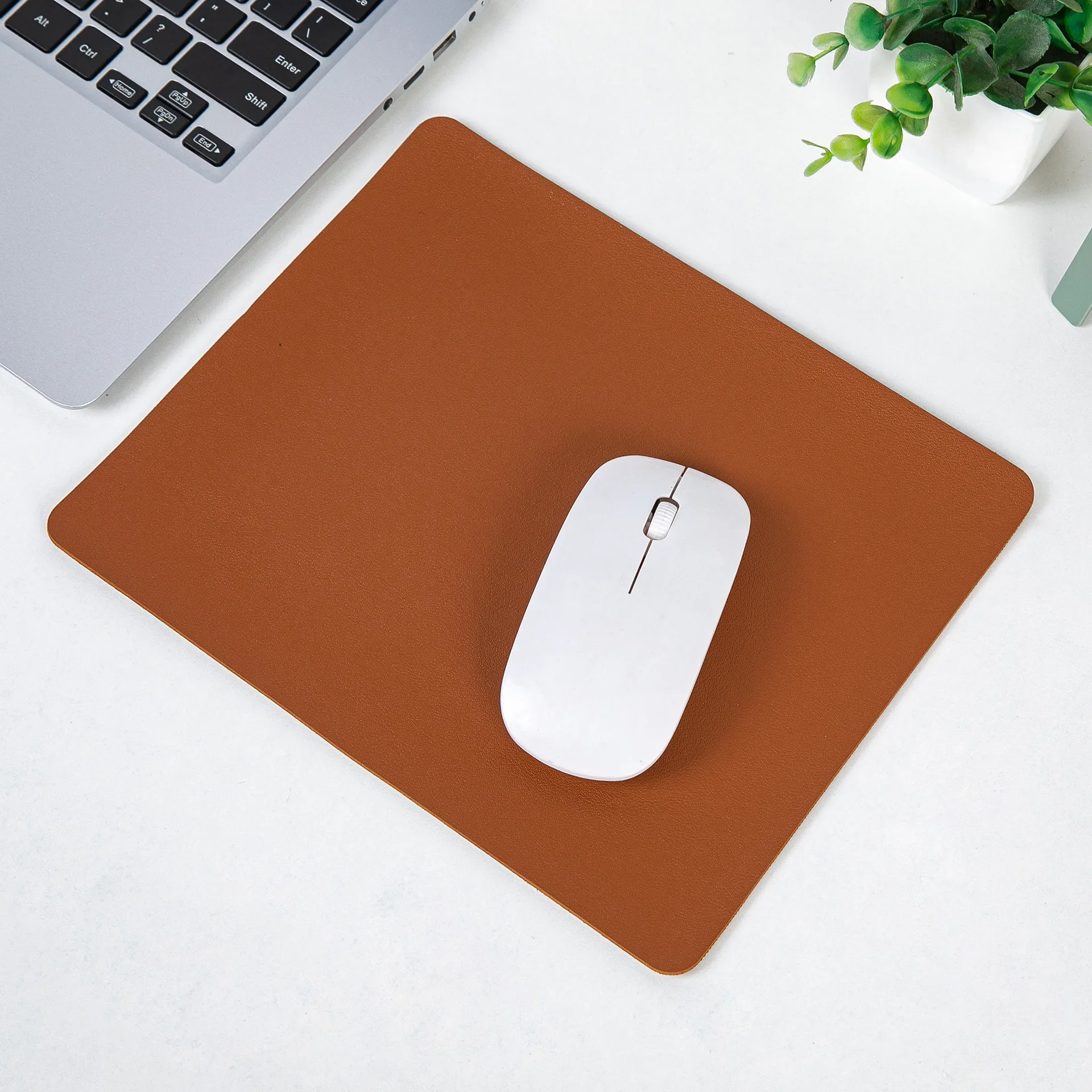 Simple Solid Color PU Leather Mouse Mat Anti-slip Waterproof 23*19cm Mouse Pad School Supplies Office Accessories Desk Set: Orange