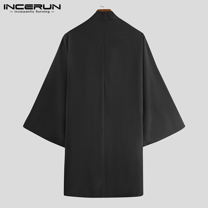 Cárdigan abierto con costura para hombre, ropa de calle de manga larga suelta, Punk, Color sólido, abrigos largos de , capas de capa,