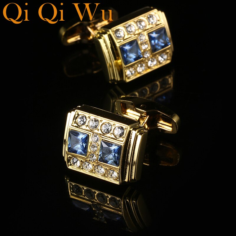 Jewelry French Shirt Cufflinks For Men Brand Blue Crystal Cuff link Button Luxury Wedding