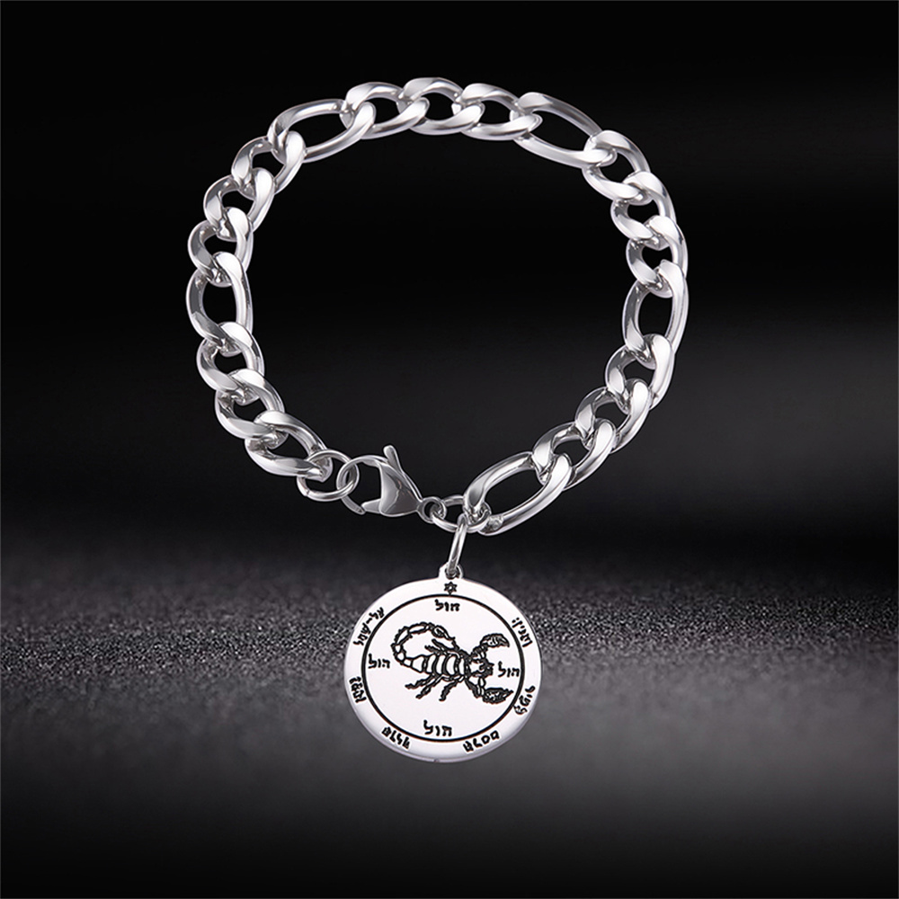 EUEAVAN-pulsera de acero inoxidable para hombre, amuleto de protección de escorpión, la llave del rey Kabbalah de Solomon, cadena del 5 ° pentculo