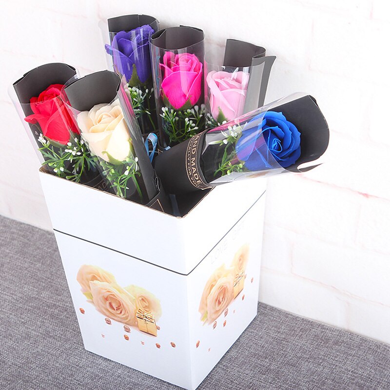 Enkelt rose blomster buket flerfarvet sæbe blomster til bryllup valentine forsyninger 35 cm rød lilla