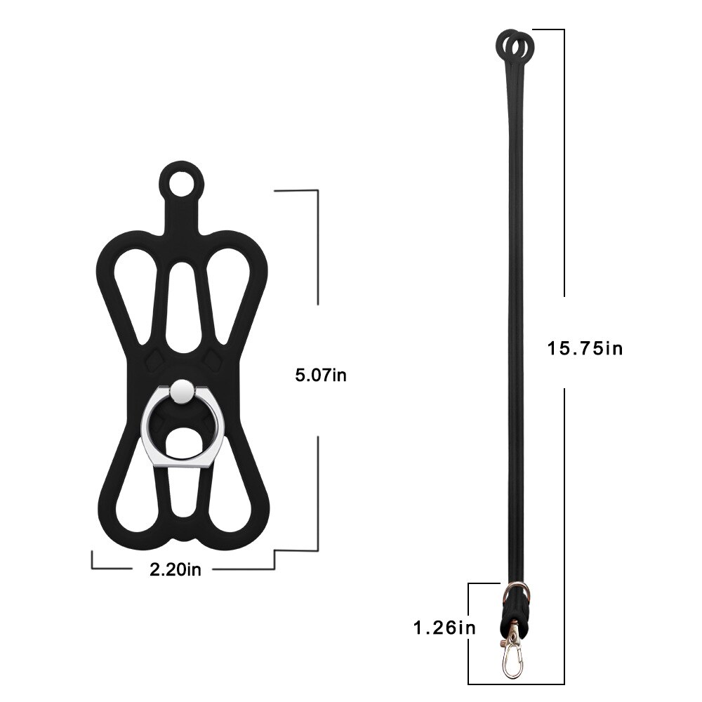 Universal Lanyard For Phone Silicone Sports Strap Mobile Phone Lanyard Ring Holder Case Neck Hanging Rope Sling Chain: Black