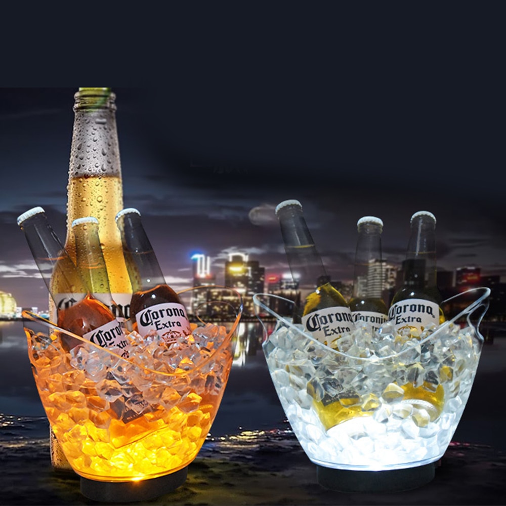 cubo de hielo transparente ligero Material acrílico de 2 litros LED colorido champán cerveza vino barril 5 colores opcional