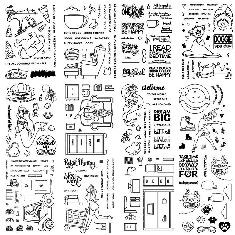 Tervetuloa talvi toimistopöydät merenneito vähittäiskauppa terapialauseet läpinäkyvät kirkkaat postimerkit itse tekemiseen scrapbooking askartelu korttien teko