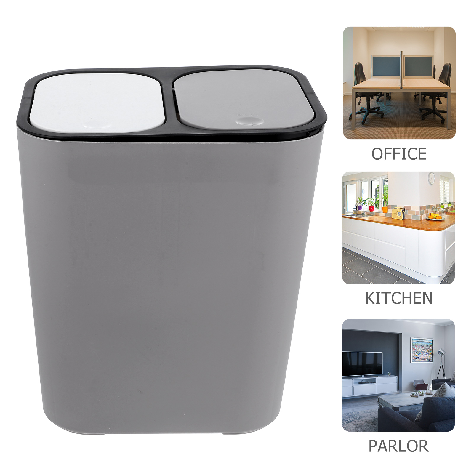 Mülleimer, Mülleimer, Haushaltsbehälter, Recyclingbehälter für 2 Fächer, ABS, trocken und nass, klassifizierter Mülleimer, Küchenabfallbehälter