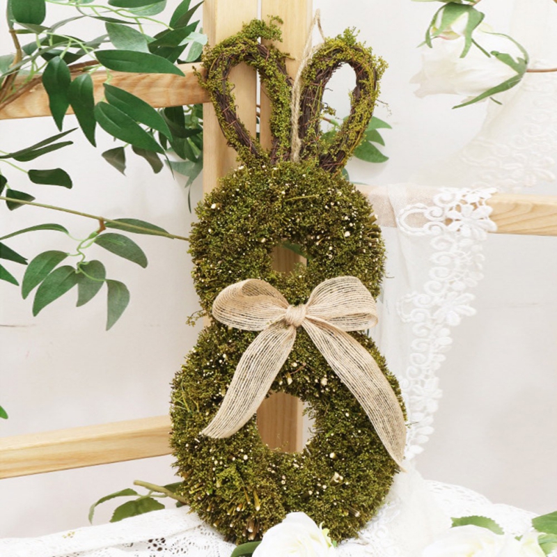 Konijntje Groen Zittend Paashaas Decoratie Gevlokt 16×13×35cm