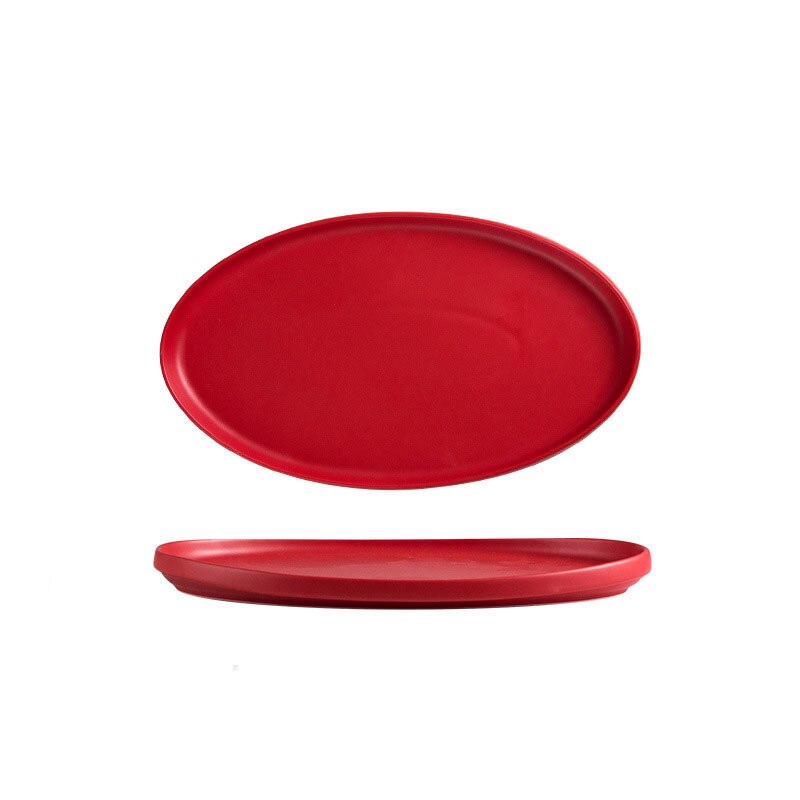 Grands plateaux de service ovales de 12/14 pouces, plats de service en porcelaine de couleur allant au four, assiettes à dîner: RED / 12 pouces