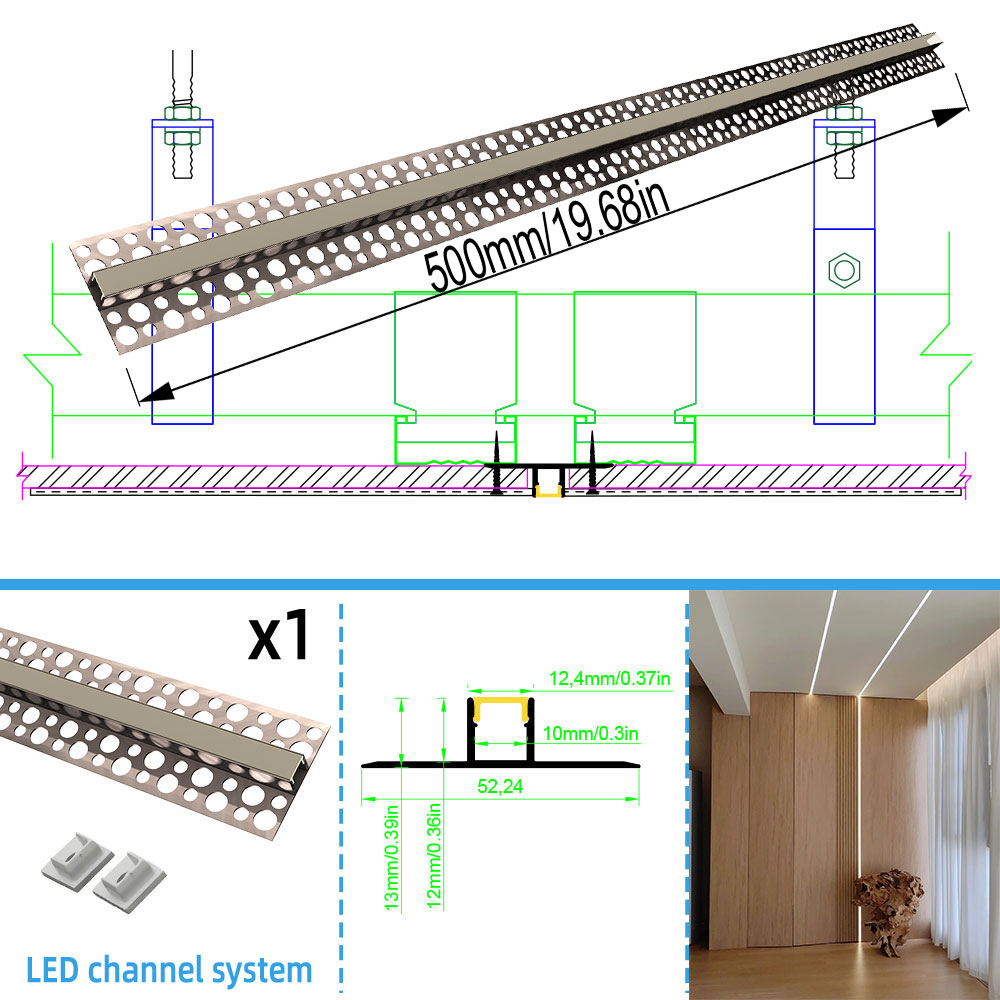 52*13mm 1pcs 0.5m LED Aluminum Profile Channel for Ceiling Wall Light Aluminium LED Strip with Milky Cover and LED Strip: Orange