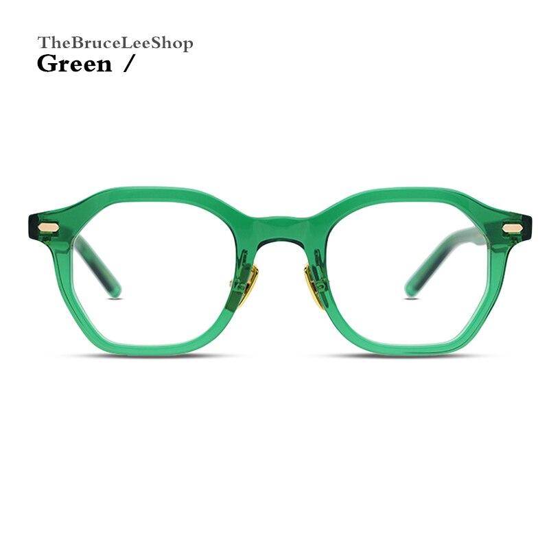 Acetate Leisure business Style Glasses Men Retro Vintage Prescription Glasses Women Optical Spectacle Frame polygon: green