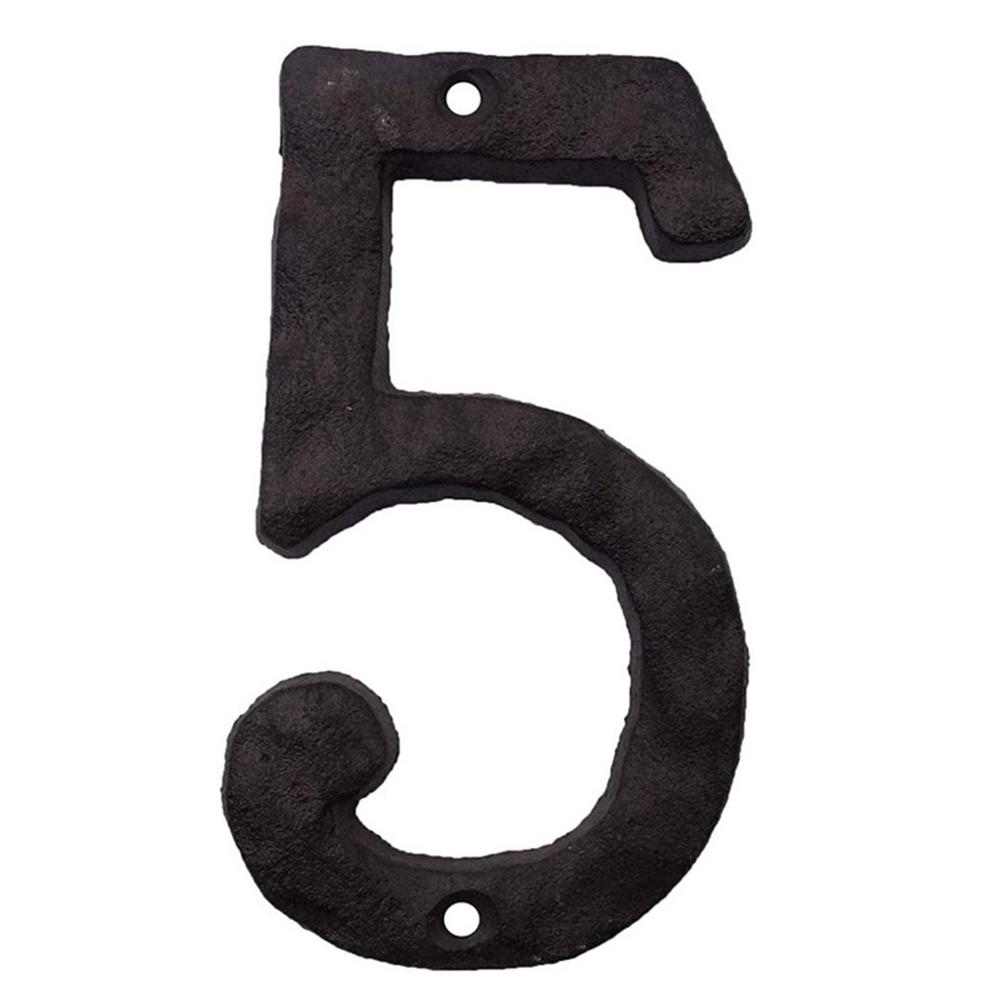 Wall Mounted 8cm Cast Iron Metal Door Number Sign House Number Digits for Hotel Apartment Home Street Garden Outdoor DIY Decor: Number 5