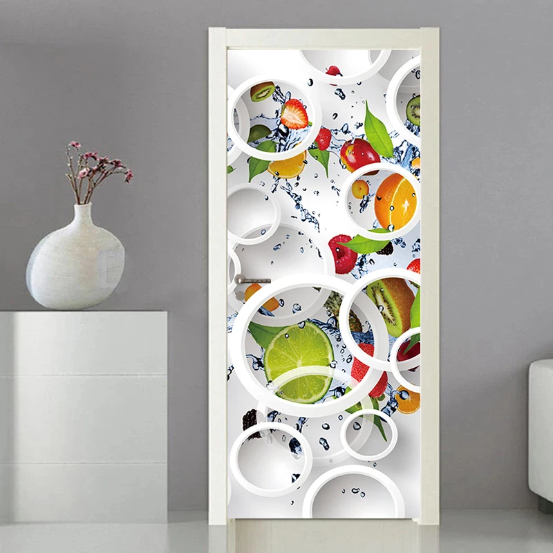 Deursticker Moderne sticker Cover Wallpaper Home Entrance Ornament Entree Decoratie Zelfklevende foto op de koelkast Bloemen: Goud / Overigen