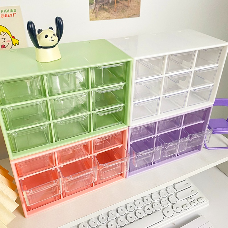 9 Grid Desktop Storage Organizer Boxes Transparent Small Drawer Partitioned Student Desk Wall-mounted Sundries Storage Box