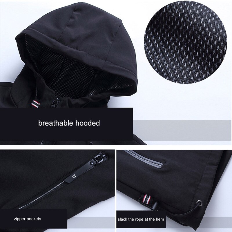 Lente Herfst Outdoor Dunne Wandelen Jas Heren Hooded Effen Kleur Windjack Jas Winddicht Waterpoof Grote Maat Jas Mannen