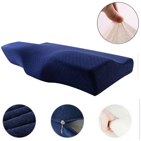Memory Foam Bedding Pillow Neck protection Slow Rebound Memory Foam Butterfly Shaped Pillow Health Cervical Neck size in 50*30CM: Blue
