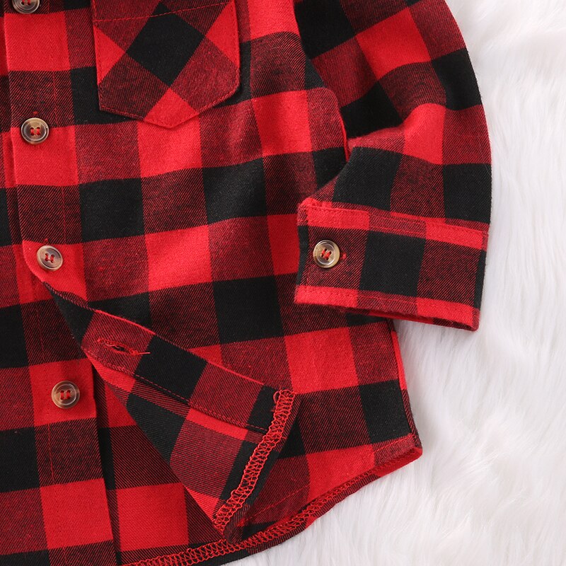 Baby Kids Boys Girls Shirt Long Sleeve Black Red Checks Plaid Tops Blouse Cotton Clothes Outfit Cute Autumn