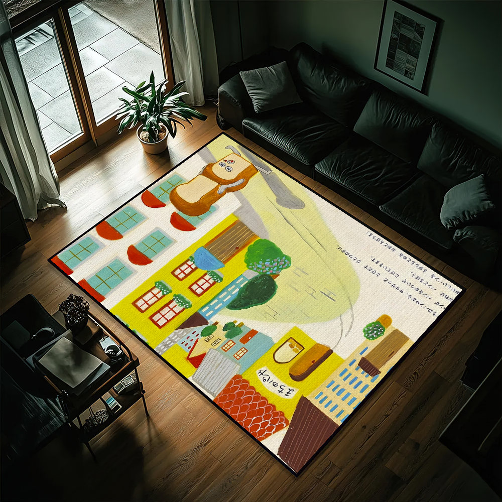 Alfombra de puerta antideslizante de dibujos animados, alfombra de cocina lavable, pan, lindo ladrón, sala de estar, pasillo, decoración de baño: 50x160cm / YELLOW