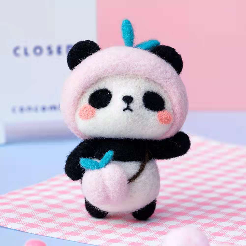 Juguete semiterminado de fieltro de lana de Panda, accesorios para muñecas DIY, aguja de fieltro de lana, conjunto de agujas de tejer, accesorios de artesanía de Navidad: Peach panda