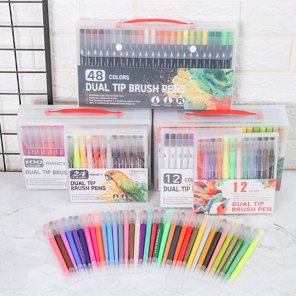 12/18/24/36/48/72/100Pcs/Pack Colors Double-Headed Watercolor Pen Color Marker Set Hook Line Pen Art Marker Pens School Supplies