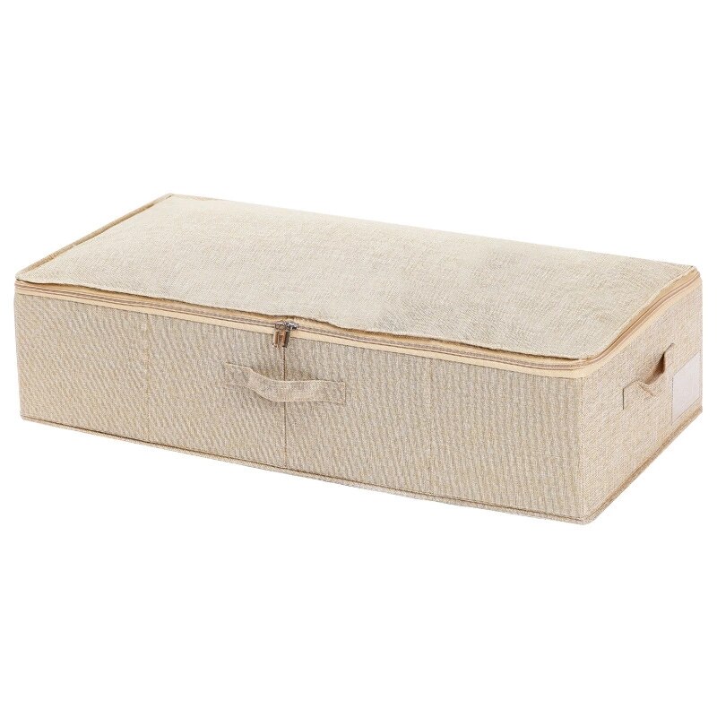 Cotton Linen Under Bed Storage Box Foldable Quilt Organizer Large Capacity Clothes Storage Baskets With Lid Zippered Organizer: beige / large 95x48x17 cm