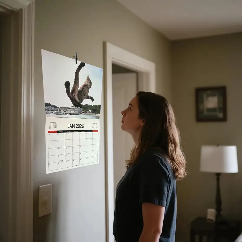 Kung fu-kattekalender,  - 12 morsomme kattebilder, høyt papir, livlige daglige bilder, perfekt for innredning hjemme eller på kontoret.