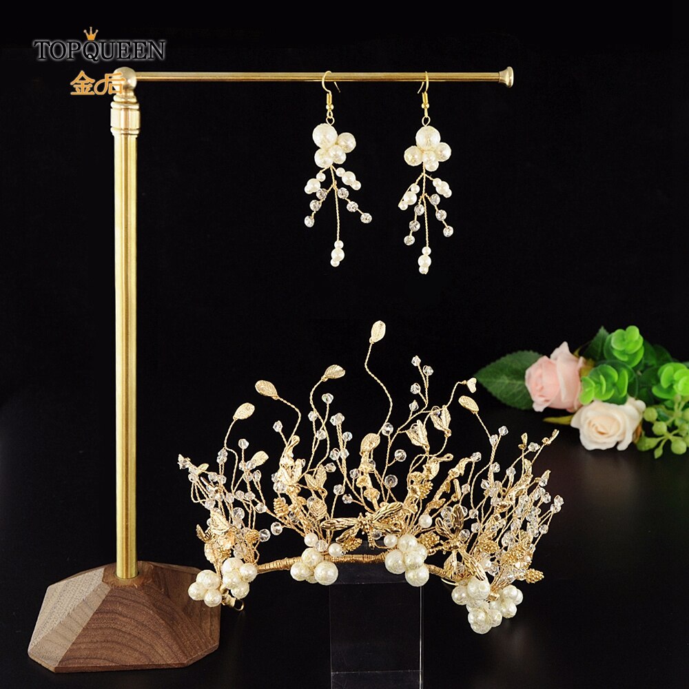 TOPQUEEN Wedding Tiara and Crown Pearl Bride Hair Jewelry Handmade Crystal Wedding Hair Accessories Bridal Headpieces HP214