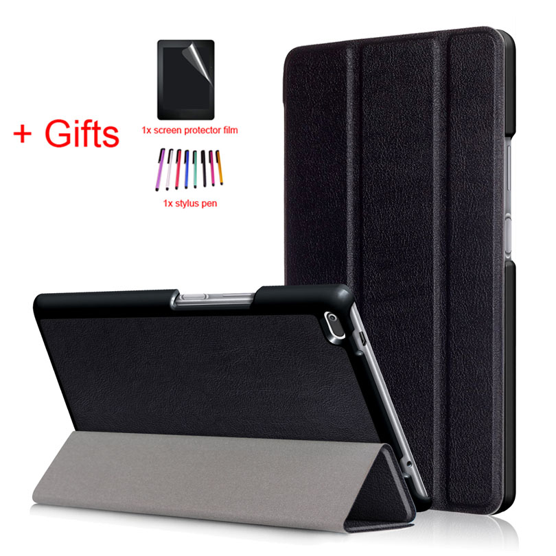 PU Leather Cover Case for Lenovo Tab4 Tab 4 8 TB-8504x TB-8504F TB-8504N TB-8504 8inch Tablet Funda Flip Magnet Case +Film+Pen: Black