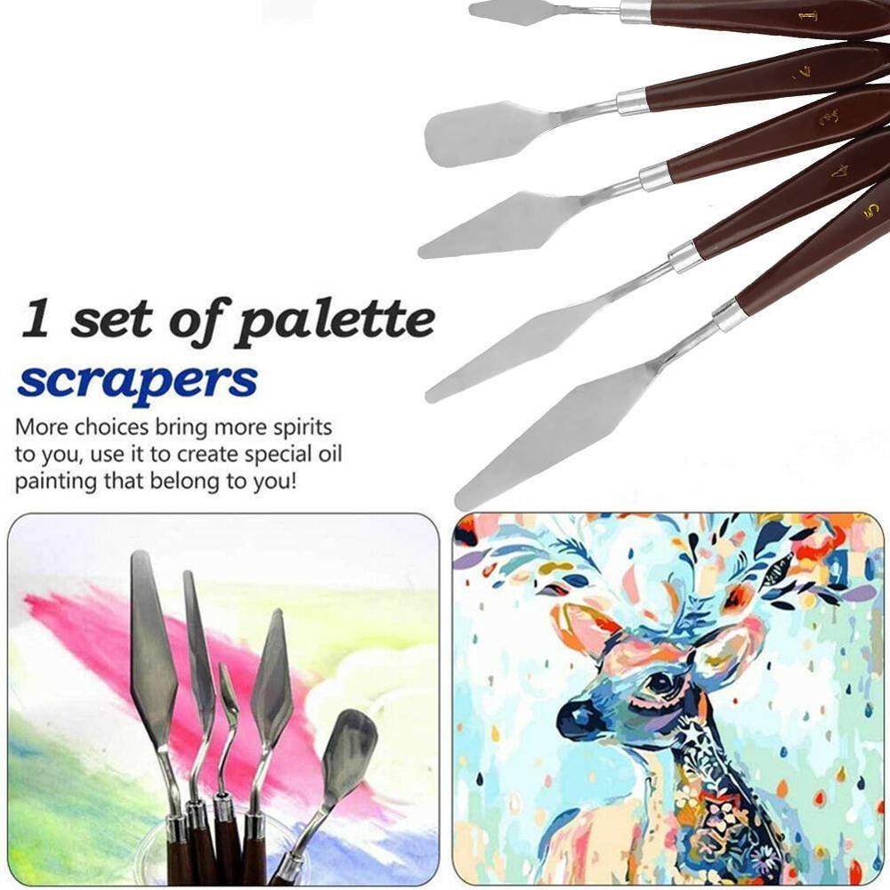 5Pcs Professionele Staal Spatel Kit Paletmes Voor Olieverf Fine Arts Schilderen Tool Set Flexibele Messen