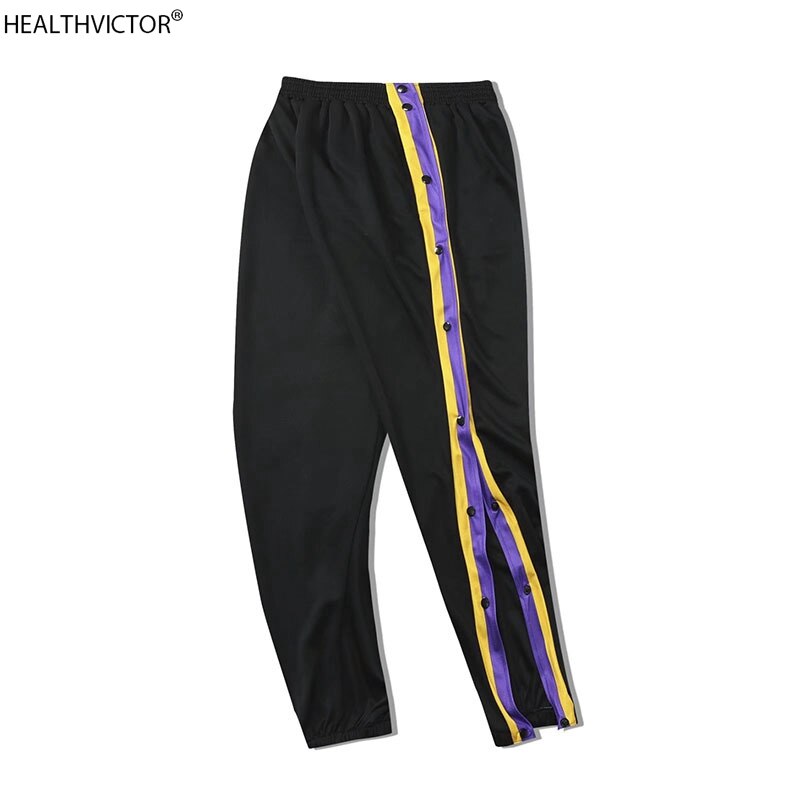 Pantalones deportivos de baloncesto para hombre, pantalones largos con botones completos, botonadura, laterales abiertos, a la , con bolsillos, para correr, entrenamiento callejero