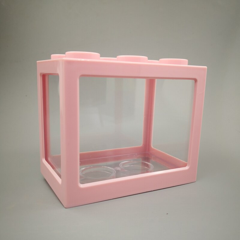 Mini hydroponic seaweed ball box micro cylinder glass flower box pet stack block fish tank plastic reptile cage: Pink