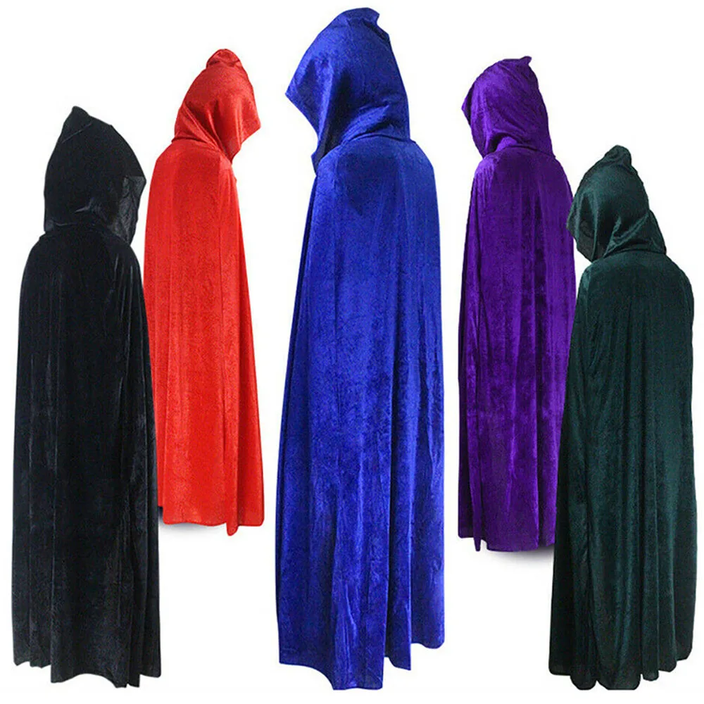 Combhasaki-capa de veludo para adulto, capa com capuz, traje medieval, bruxa, wicca, vampiro, halloween, vestido de comprimento total, casacos